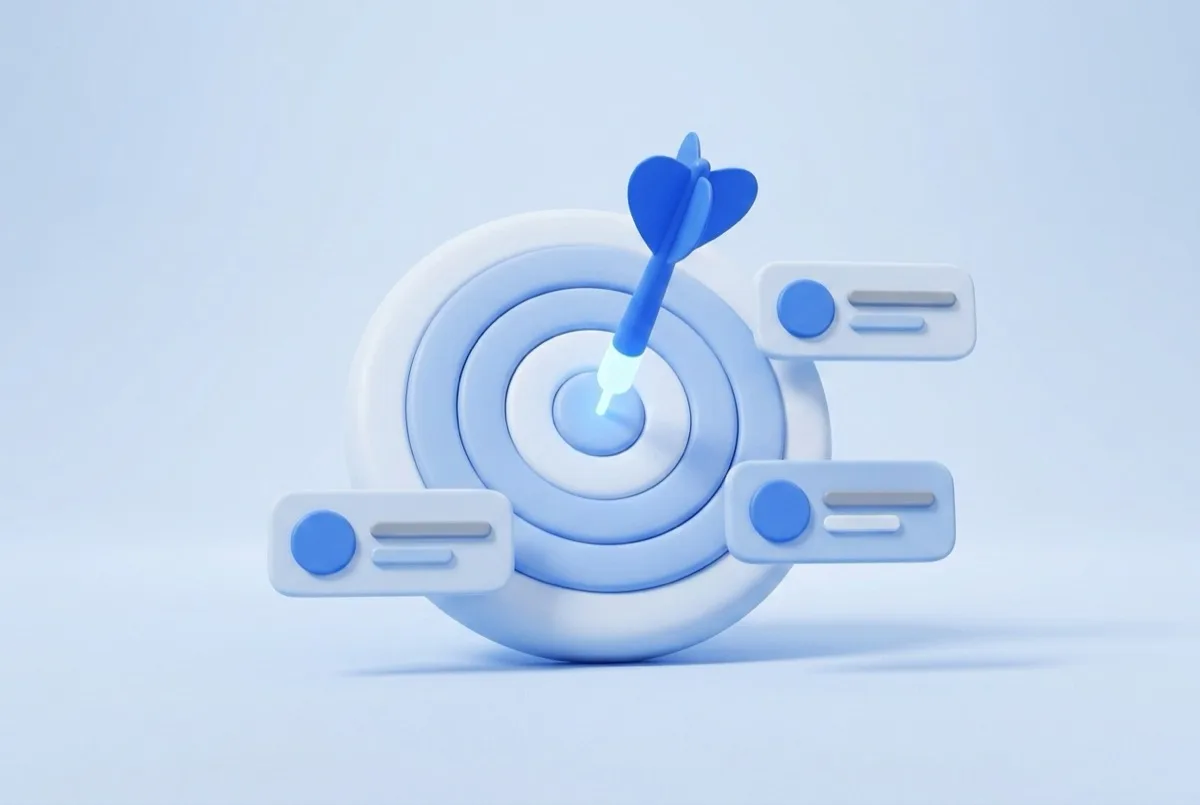 A dart in the center of a target surrounded by floating creator profile cards