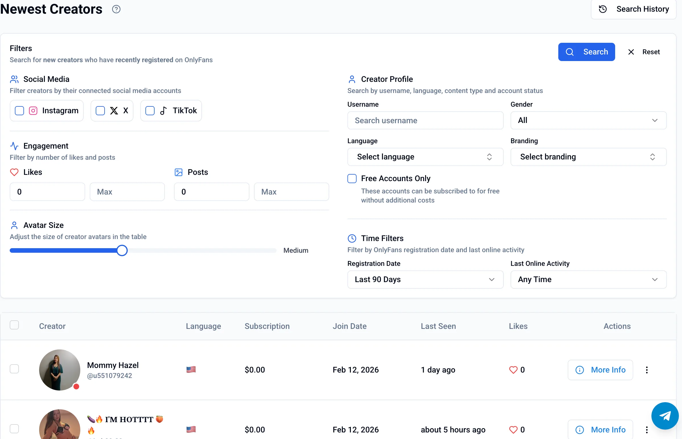 Creator Search - 3.6M+ OnlyFans creators database