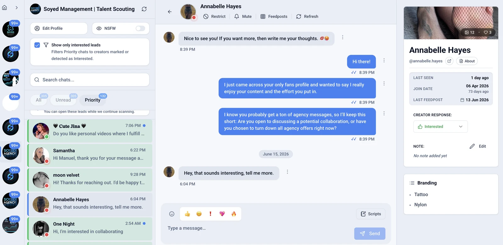 Outseeker dashboard showing creator outreach campaigns, replies, and interested creators