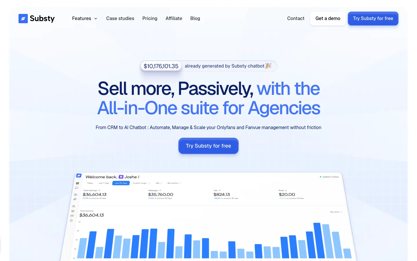 Screenshot of the Substy homepage